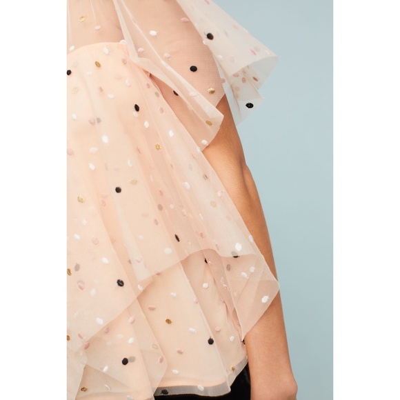 Eva Franco Anthropologie Tiered Sheer Pink Flutter Sleeve Polka Dot Top NWT - Picture 4 of 5